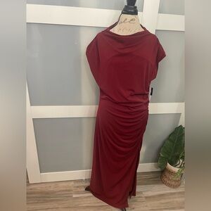 Robbie Bee One Shoulder Burgundy Dress